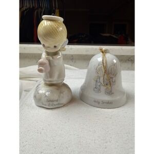 Precious Moments Sending You A Rainbow Musical Figurine & Holy Smokes Bell 1985